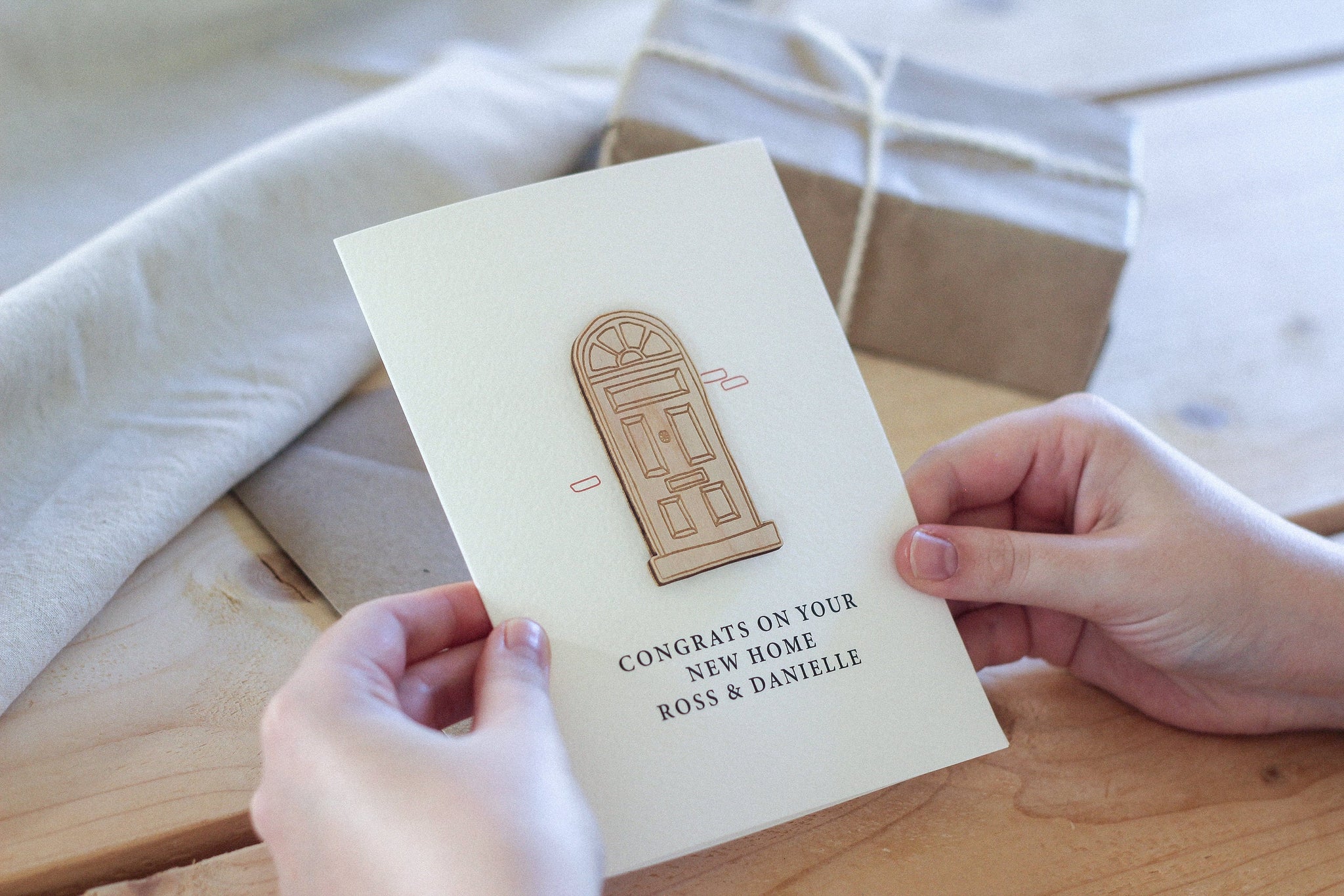 Personalised New Home Card | Door Illustration | Celebration Card | Wooden Card