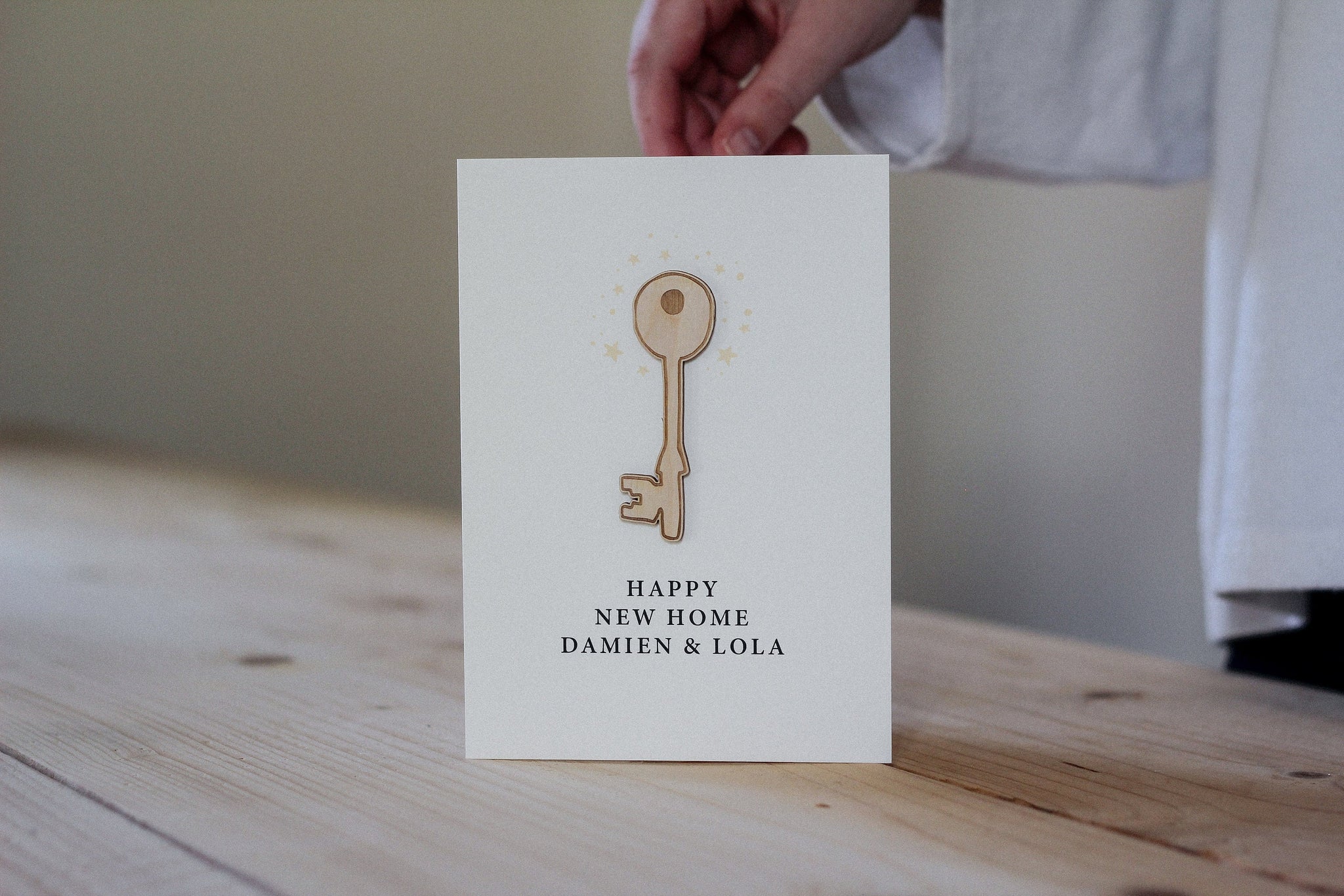 Personalised New Home Card | Key Illustration | Celebration Card | Wooden Card