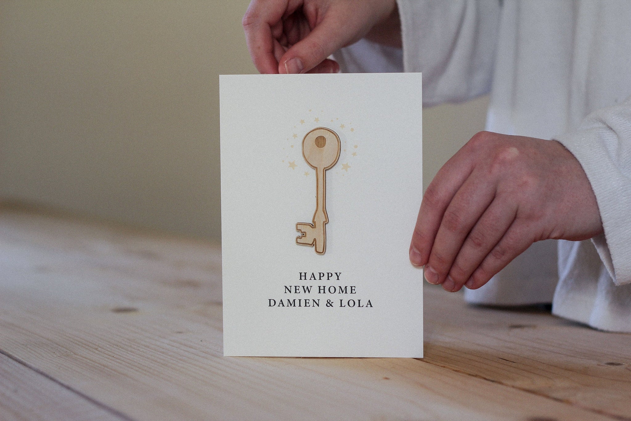 Personalised New Home Card | Key Illustration | Celebration Card | Wooden Card
