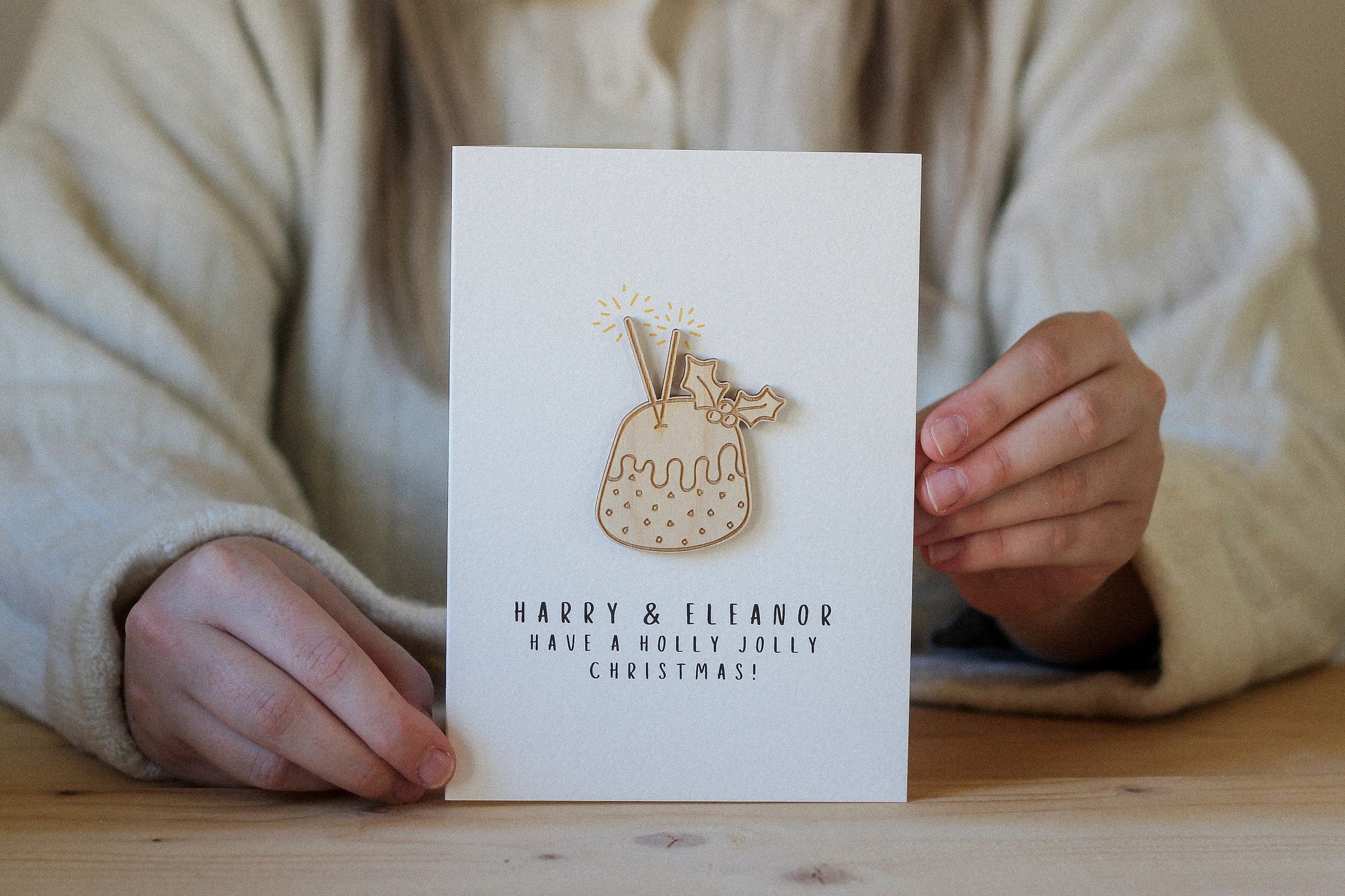 Personalised Christmas Card | Christmas Pudding | Celebration Card | Wooden Card