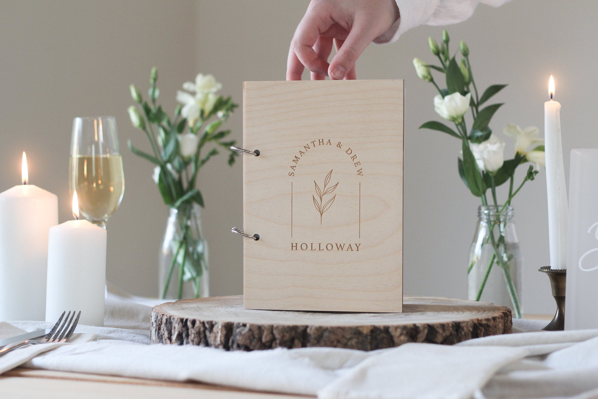 Leaf and Foliage Guest Book, Wooden Wedding Guest Book