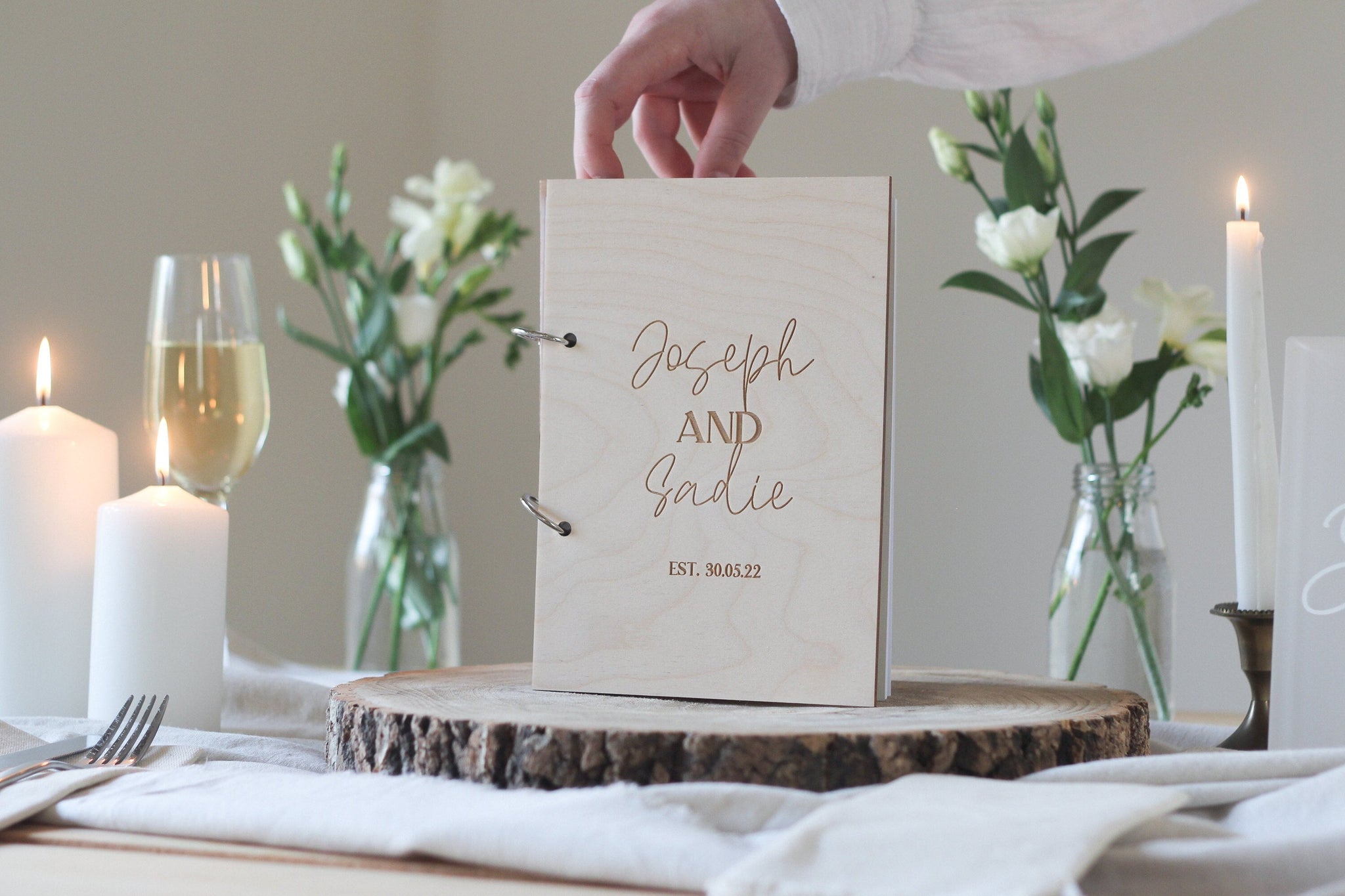 First Names Wedding Guest Book, Wooden Wedding Guest Book