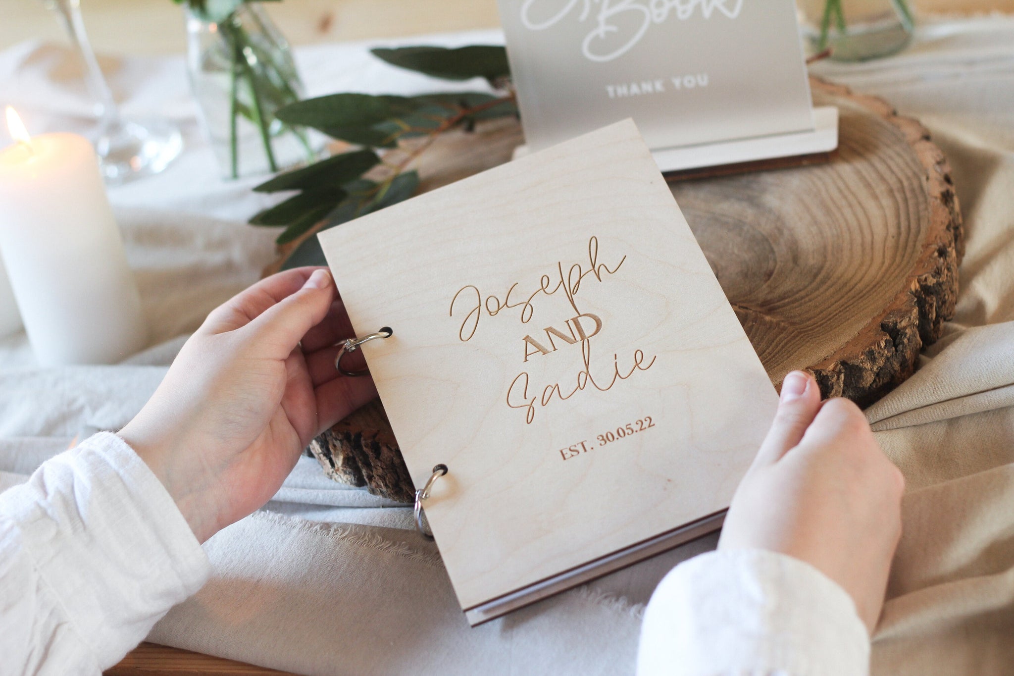 First Names Wedding Guest Book, Wooden Wedding Guest Book