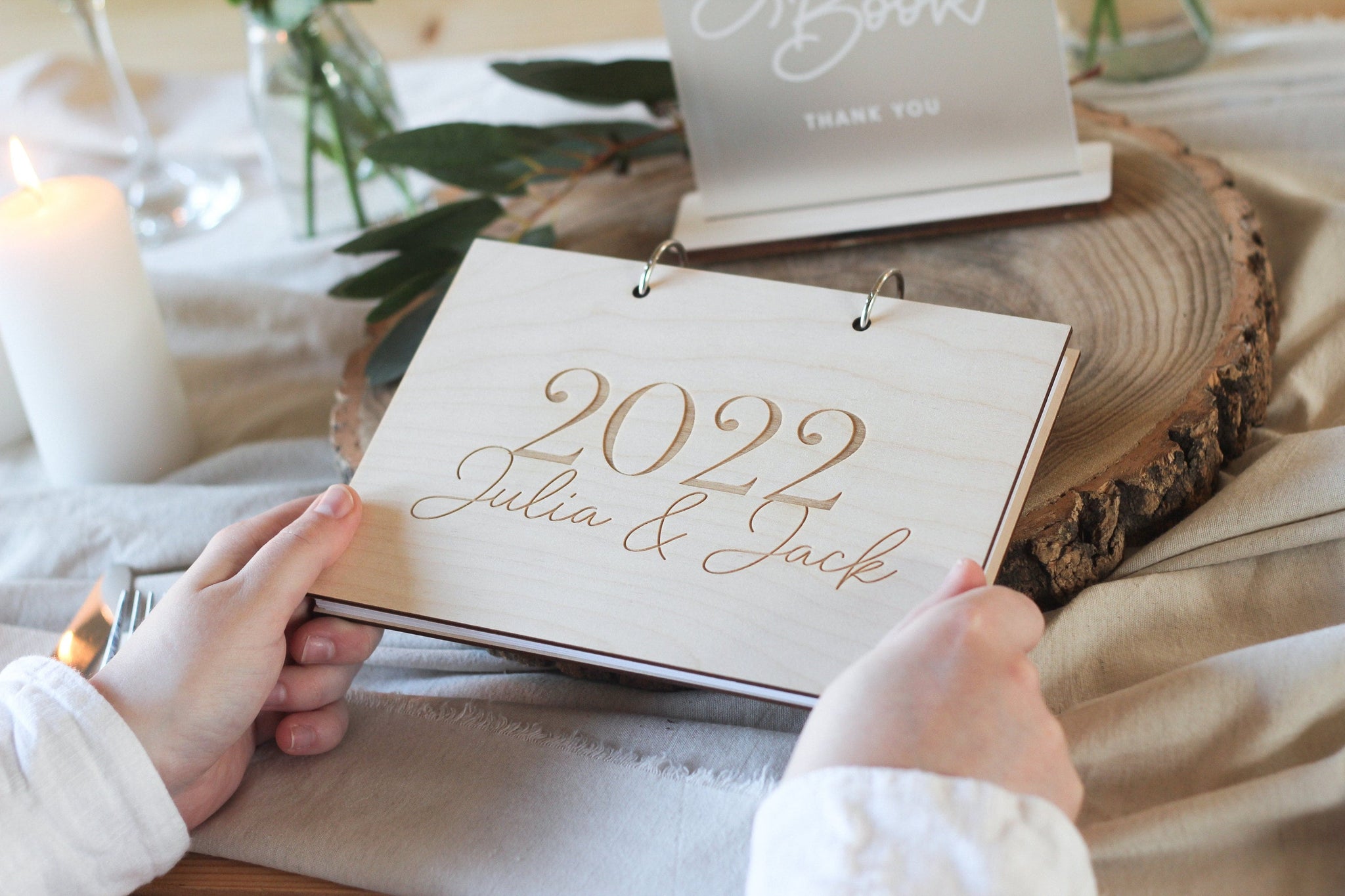 2022 Wedding Guest Book, Wooden Wedding Guest Book