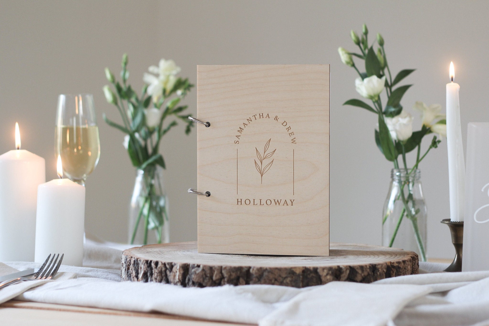 Leaf and Foliage Guest Book, Wooden Wedding Guest Book