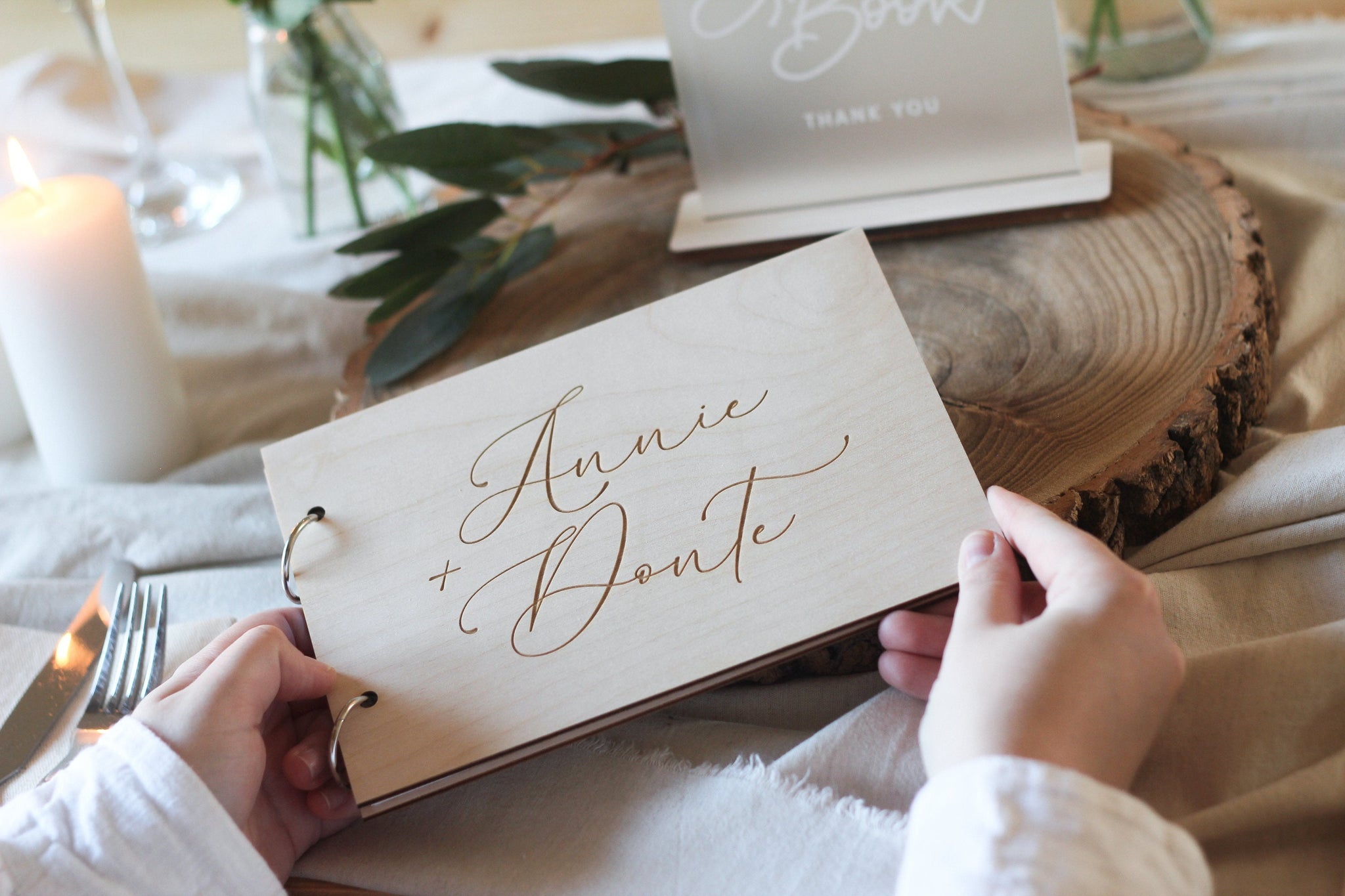 Forename Wedding Guest Book, Wooden Wedding Guest Book