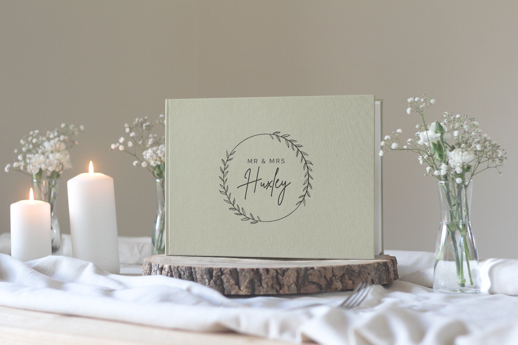 Last Name Wedding Guest Book, Linen Wedding Guest Book