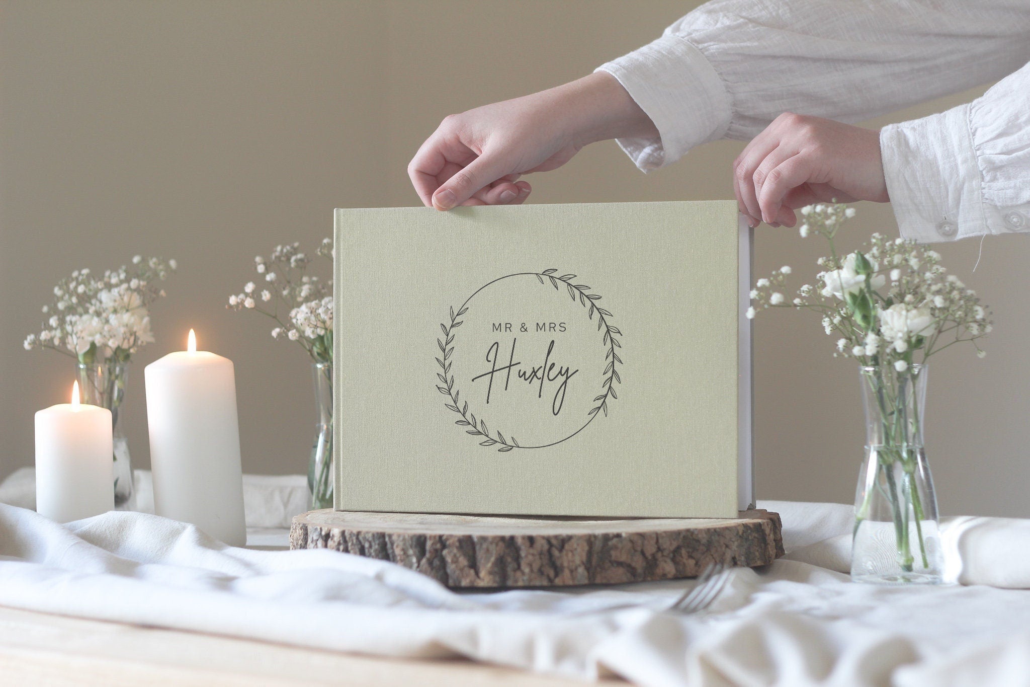 Last Name Wedding Guest Book, Linen Wedding Guest Book